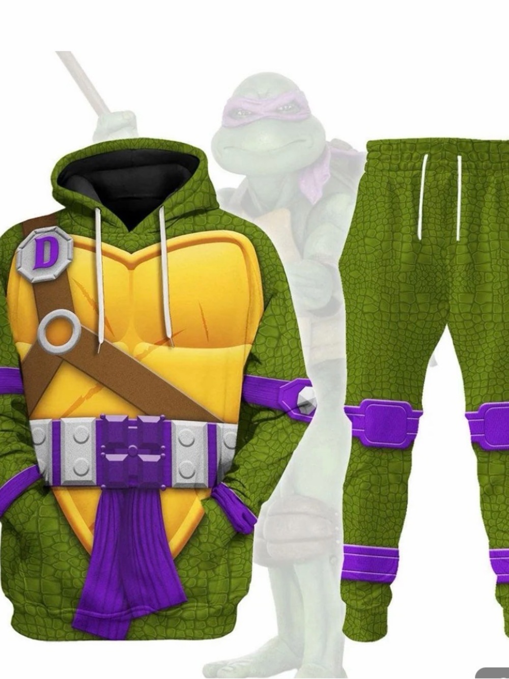 Purple-Accented Turtle Hero TEENAGER Costume Hoodie & Joggers